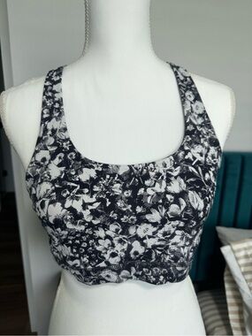 lululemon athletica Black & White Floral Scoop Sports Bra